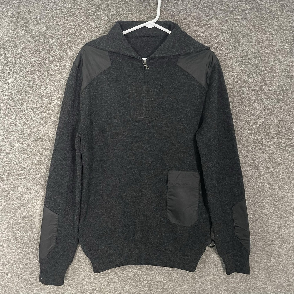 Prada Sweater Mens 54 Gray Wool Nylon 1/4 Zip High Neck Knit Pullover Italy